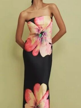 Anthropologie Fleur Floral Motif Strapless Midi Dress XXS P NWT